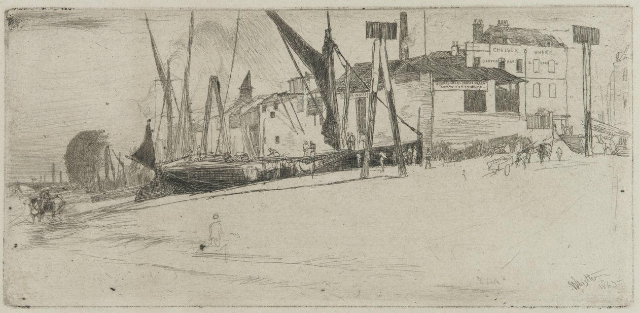Chelsea Wharf, 1863 (rézkarc papírra) alkotó: James Abbott McNeill Whistler