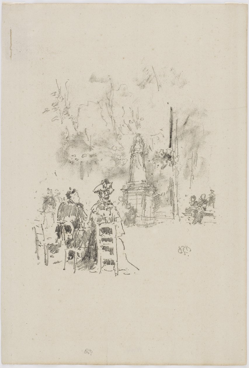 Beszélgetés a szobor alatt, Luxembourg Gardens, 1893 (litho papíron) alkotó: James Abbott McNeill Whistler
