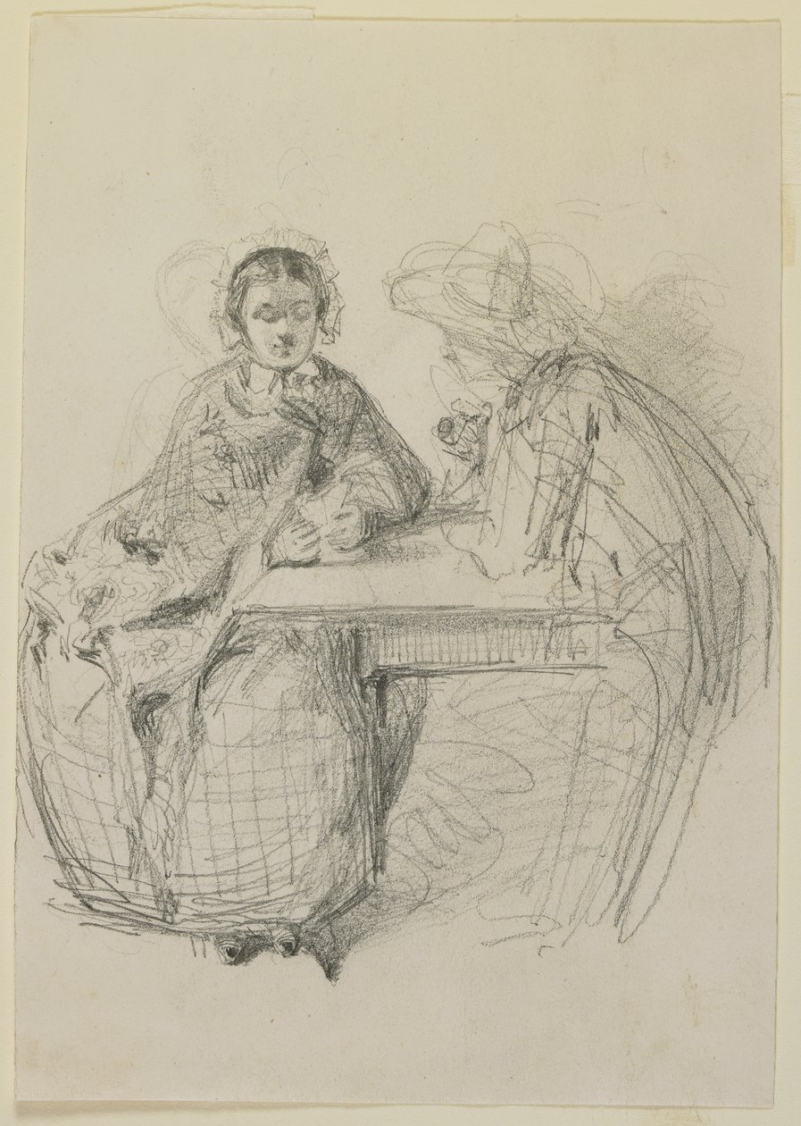 Asztalnál ülő pár, 1858 (ceruza törtfehér szőtt papíron) alkotó: James Abbott McNeill Whistler