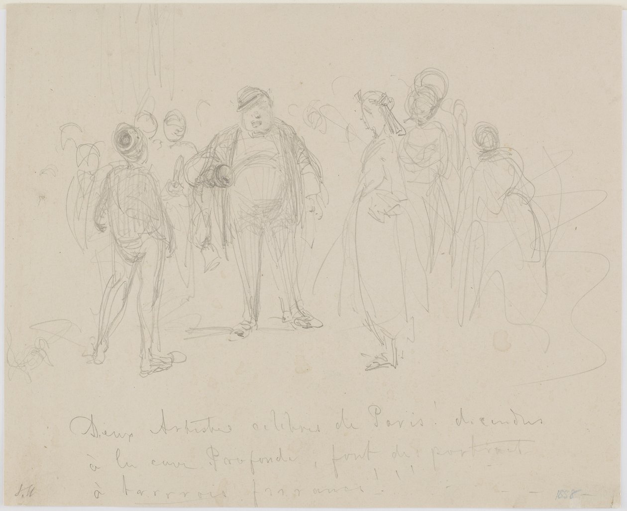 Párizs két híres művésze, 1858 (ceruza bézs papíron) alkotó: James Abbott McNeill Whistler