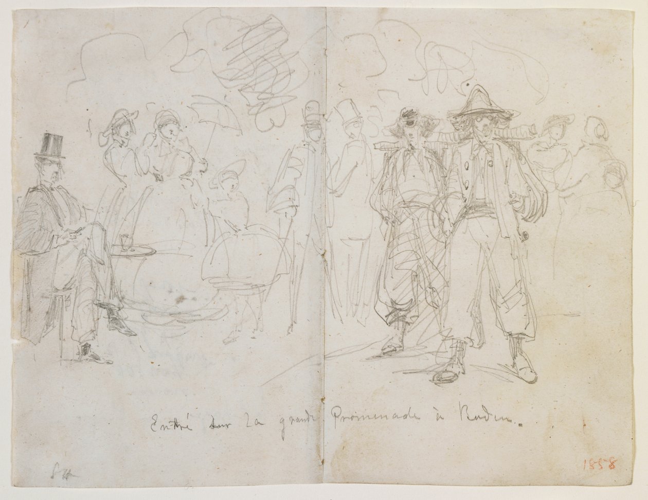 A badeni Grande sétány bejárata, 1858 (ceruza törtfehér szőtt papíron) alkotó: James Abbott McNeill Whistler
