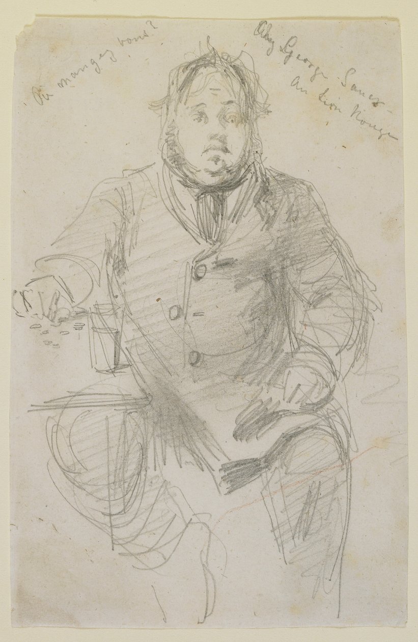 George Sauter a Vörös Oroszlánnál, 1858 (ceruza törtfehér szőtt papíron) alkotó: James Abbott McNeill Whistler