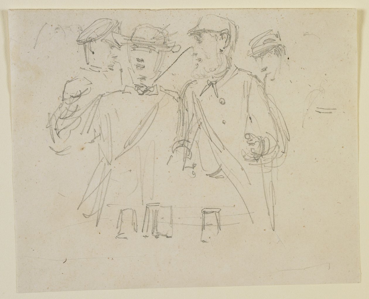 Négy emberből álló csoport, 1858 (ceruza törtfehér szőtt papíron) alkotó: James Abbott McNeill Whistler
