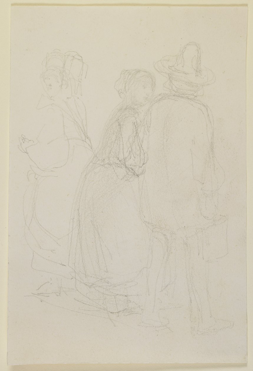 Három álló figurából álló csoport, 1858 (ceruza törtfehér szőtt papíron) alkotó: James Abbott McNeill Whistler