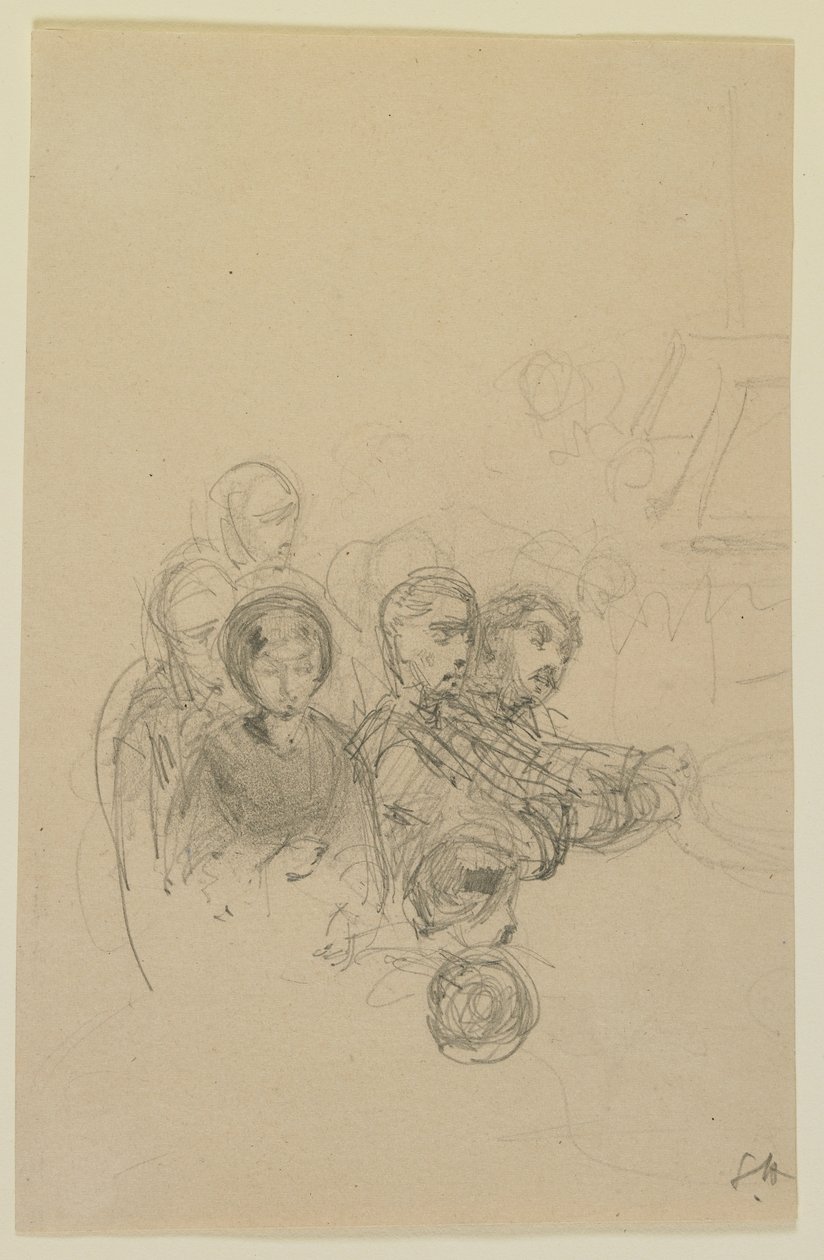 Utazók csoportja, 1858 (ceruza törtfehér szőtt papíron) alkotó: James Abbott McNeill Whistler