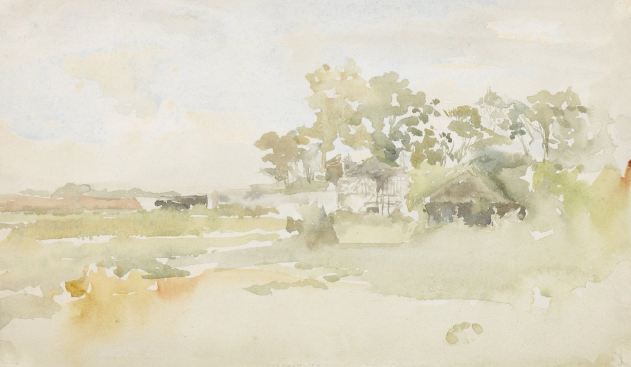 Táj gazdasági épületekkel, 1884 körül alkotó: James Abbott McNeill Whistler