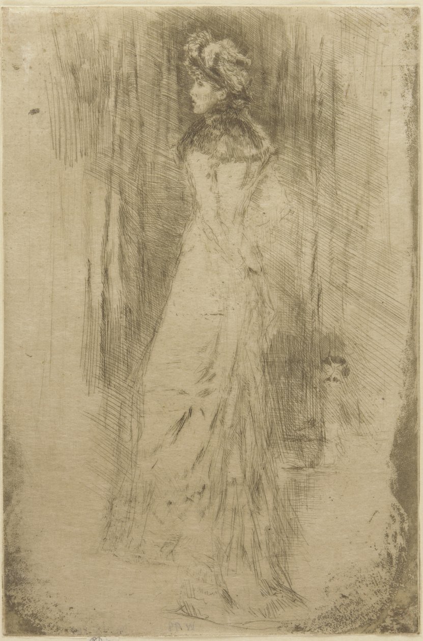 Maude, álló, 1873 körül (szárazpont papíron) alkotó: James Abbott McNeill Whistler