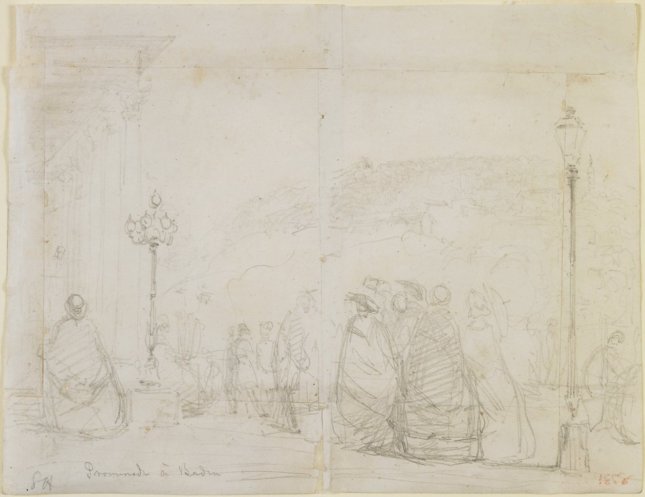 Promenád Badenben, 1858 (ceruza, törtfehér vattapapírra) alkotó: James Abbott McNeill Whistler