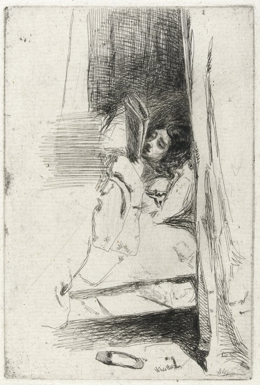 Olvasás az ágyban (The Slipper) 1858 (fekete széntinta antik papírra) alkotó: James Abbott McNeill Whistler