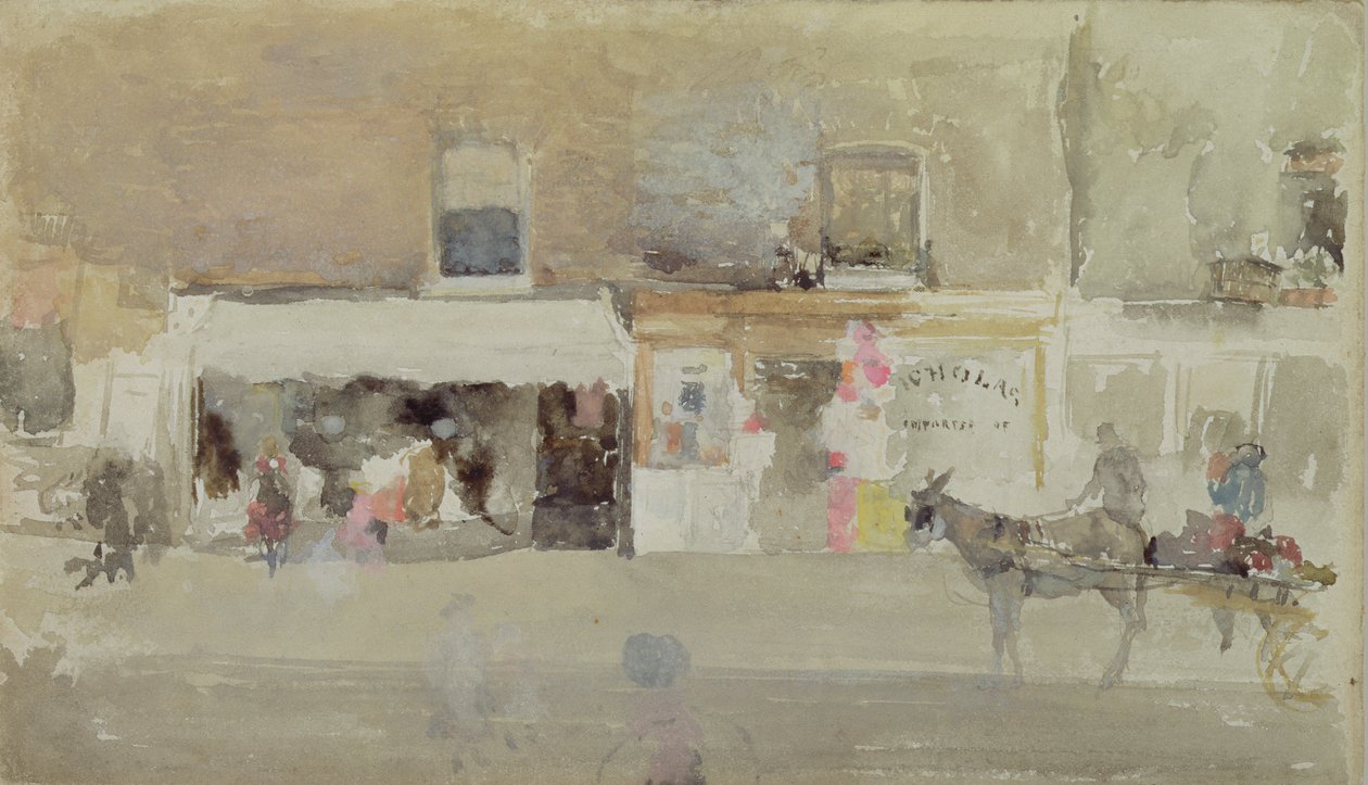 Utcai jelenet Chelsea-ben, 1888 körül (wc a kártyán) alkotó: James Abbott McNeill Whistler