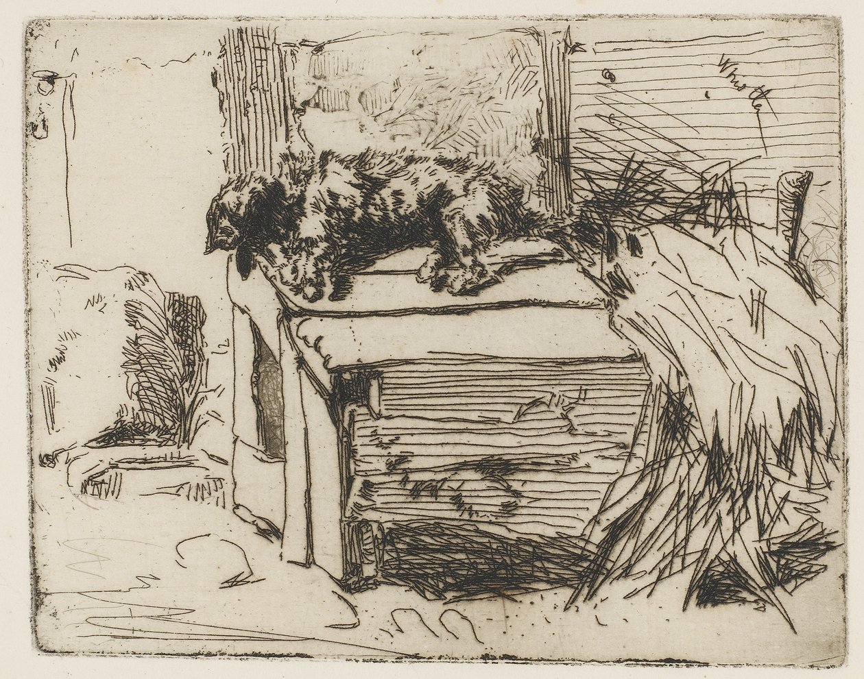A kutya a kennelben, 1858 (metszet, papír) alkotó: James Abbott McNeill Whistler