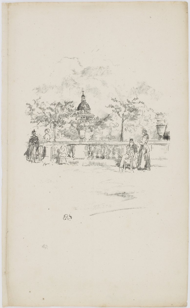 A Pantheon a Luxembourg-kert teraszáról, 1893 (litográfia, papír) alkotó: James Abbott McNeill Whistler