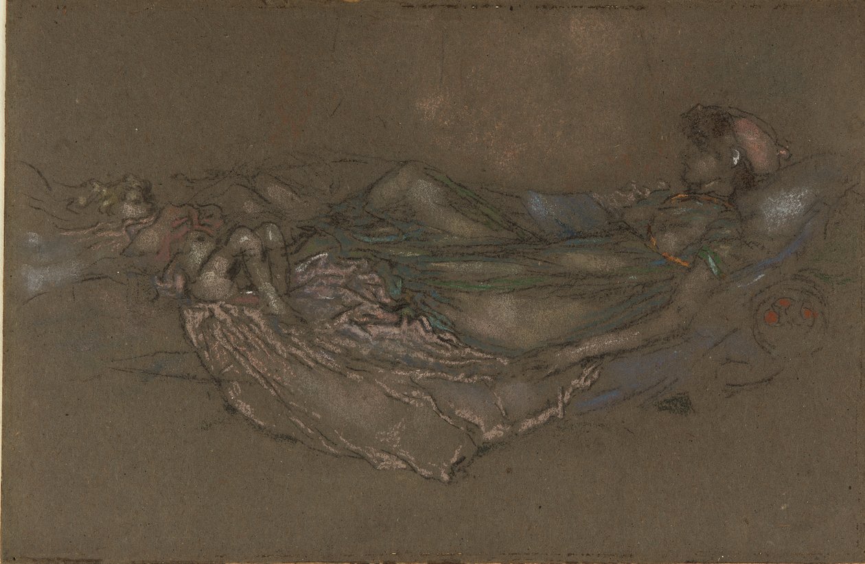 A kagyló, 1891 körül (kréta és pasztell, szürke papír) alkotó: James Abbott McNeill Whistler