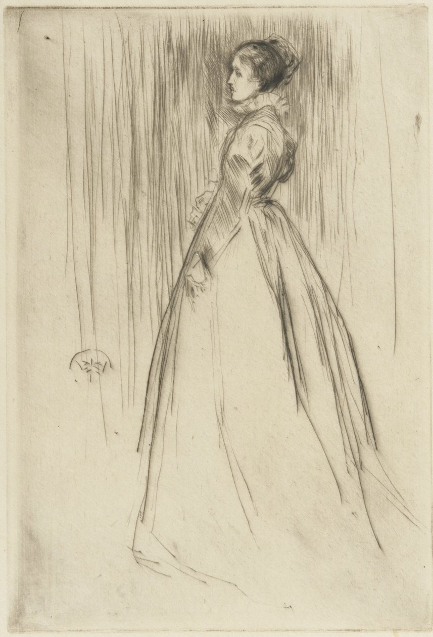 A bársonyruha (Frances Leyland) 1873 (szárazpont papíron) alkotó: James Abbott McNeill Whistler