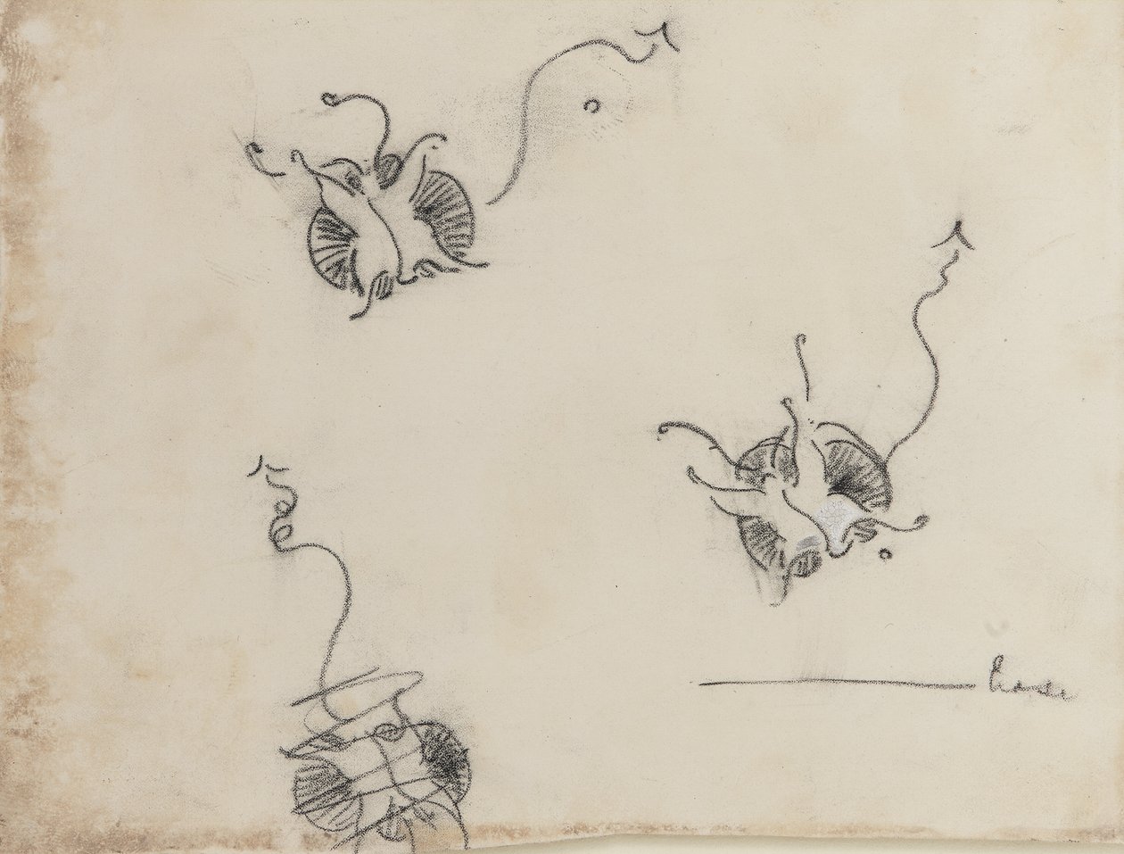 Három Whistler pillangó és egy megsemmisült vázlat, 1890 körül (kréta és kínai fehér, litográfiai transzferpapíron) alkotó: James Abbott McNeill Whistler
