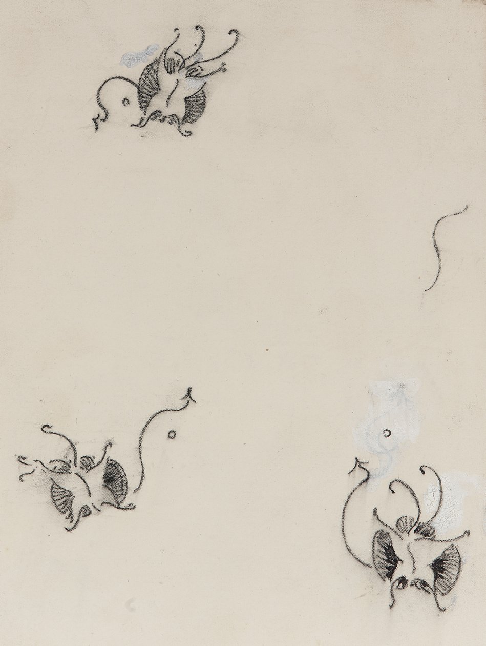Három Whistler-pillangó, 1890 körül (kréta és kínai fehér, litográfiai transzferpapíron) alkotó: James Abbott McNeill Whistler