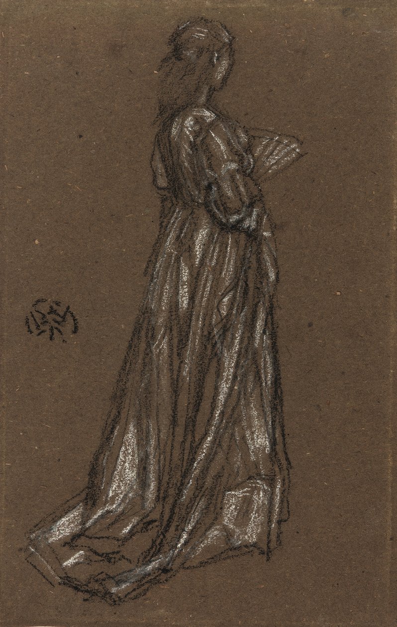 Fiatal lány áll, 1873-75 körül (fekete és fehér kréta barna papíron) alkotó: James Abbott McNeill Whistler