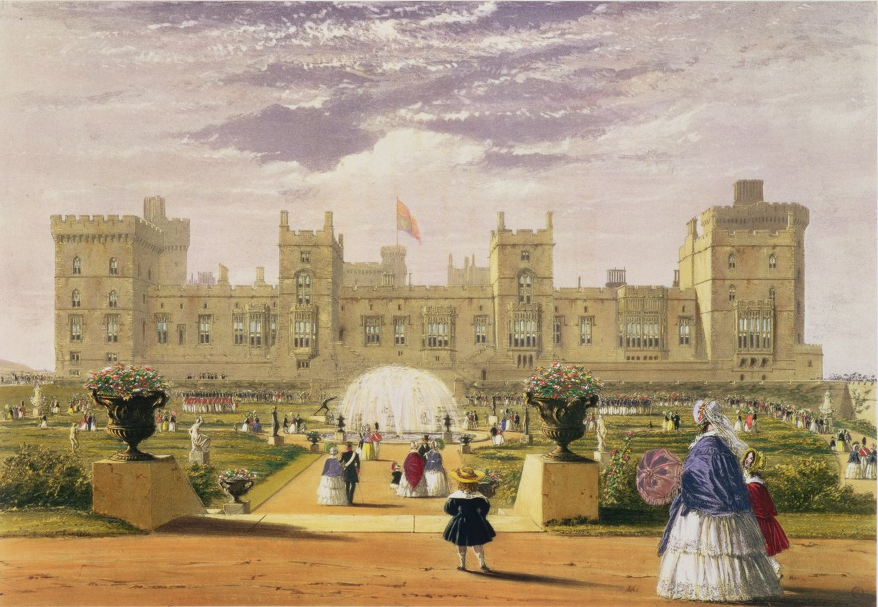 A kastély és a kert keleti nézete, Windsor kastély, 1838 alkotó: James Baker Pyne