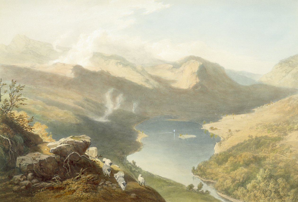 Grasmere a Langdale Fellről, az „Angol Lake District”-ből, 1853 (a részletekért lásd a 90422-t) alkotó: James Baker Pyne