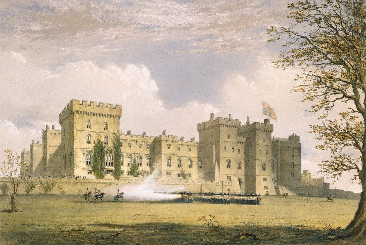 A windsori kastély délkeleti látképe, a "Windsor és környéke" című képből, 1838 (kromolito) alkotó: James Baker Pyne