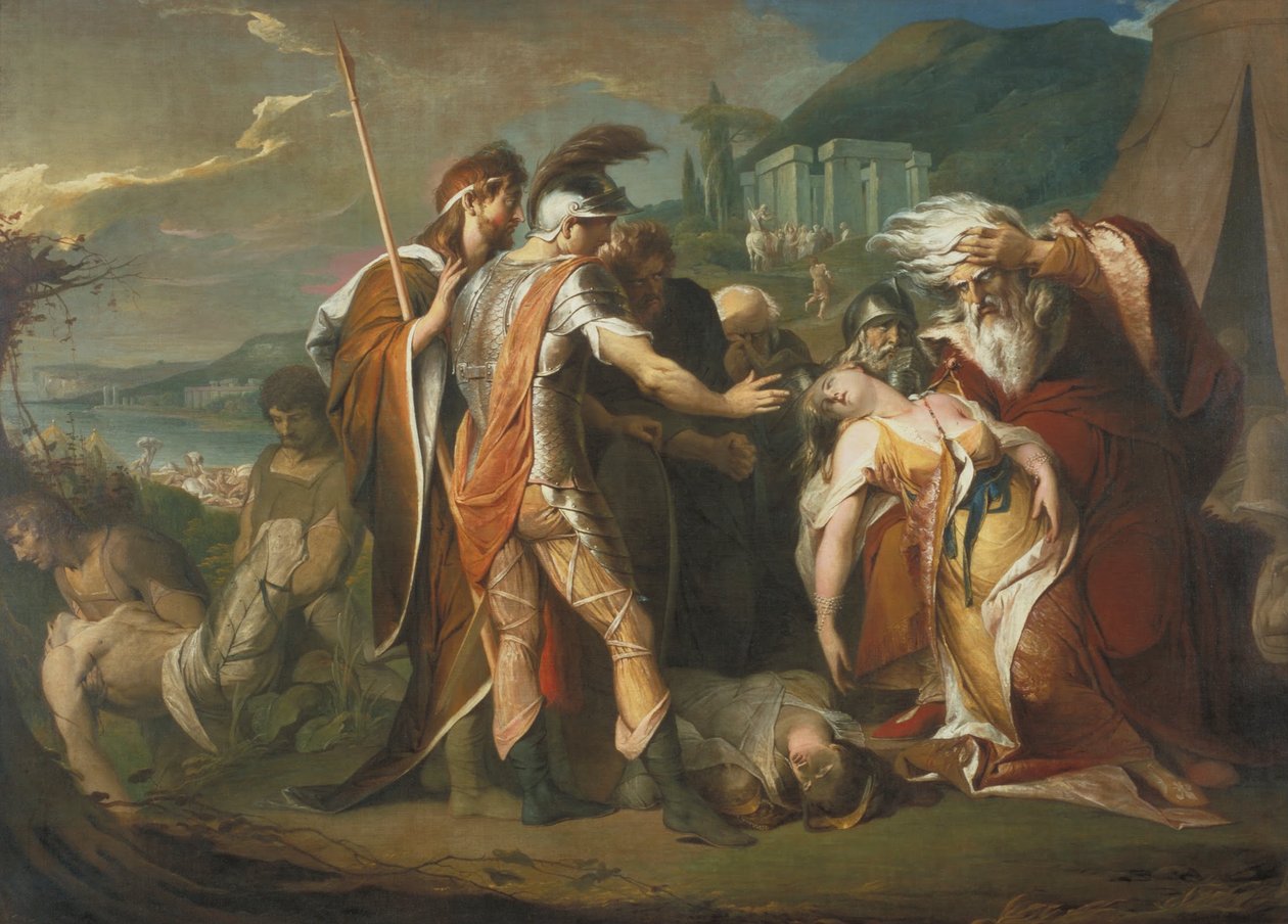 Lear király sír Cordelia holttestén alkotó: James Barry