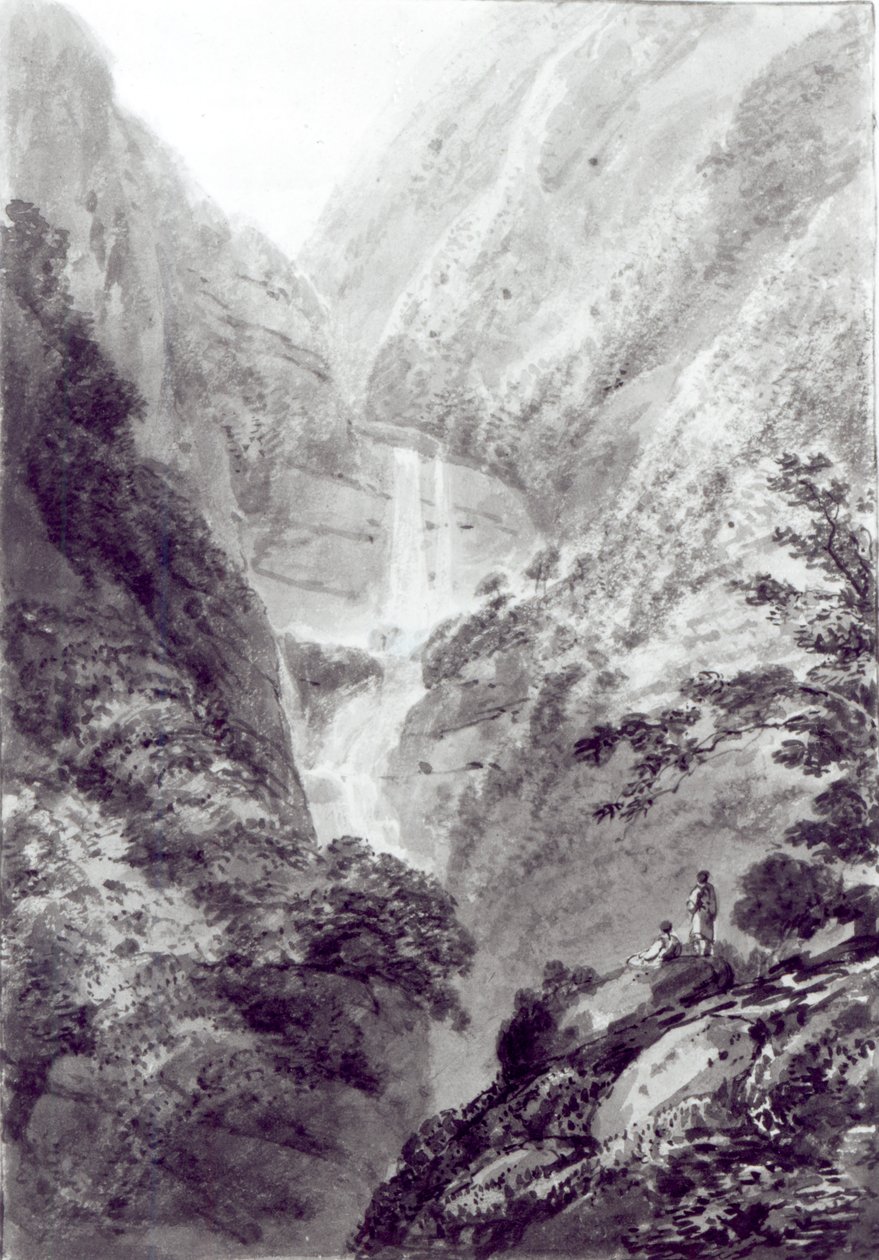 Minzapeezo kaszkádja, Samuel Davies akvarellje metszet után, 1800 körül alkotó: James Basire