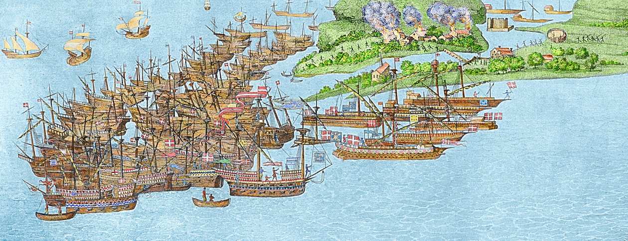 A francia flotta megnyugodott, és a Wight-sziget elleni támadás, 1545 (részlet), alkotó: James Basire