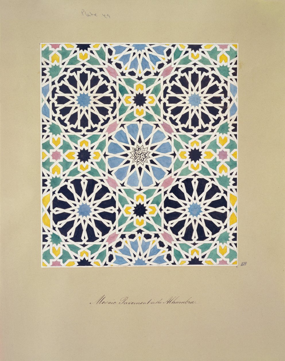 Mosaic Pavement in the Alhambra, „The Arabian Antiquities of Spain”, 1815-ben megjelent alkotó: James Cavanagh Murphy