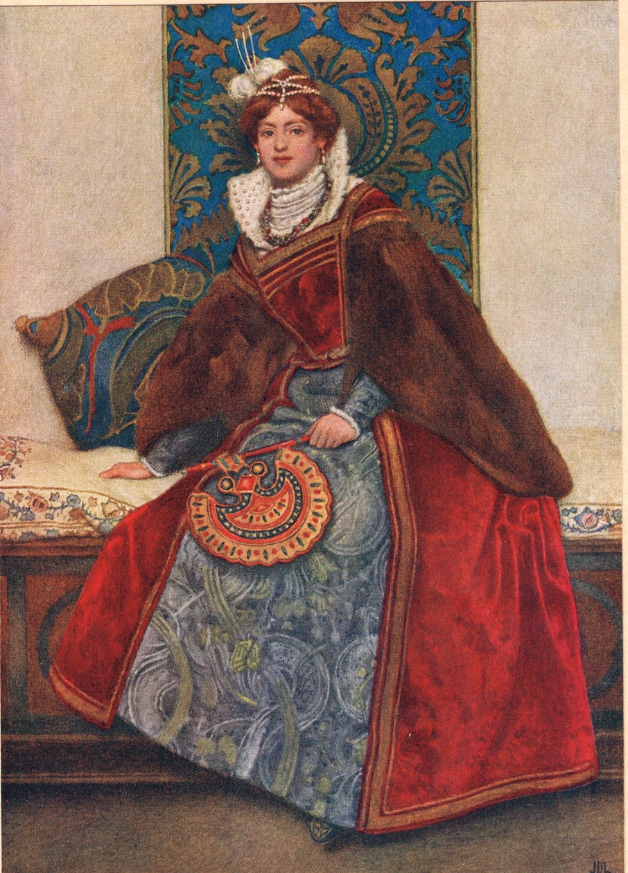 Portia, illusztráció a velencei kereskedőből, 1910 körül alkotó: James Dromgole Linton