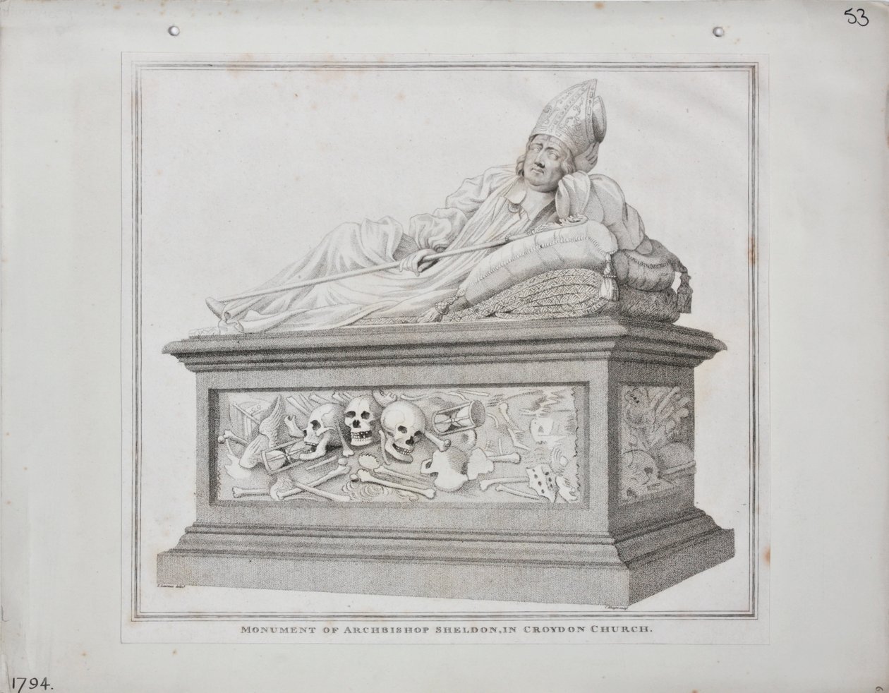 Sheldon érsek emlékműve a Croydon-templomban, 1794 alkotó: James Edwin Cooper