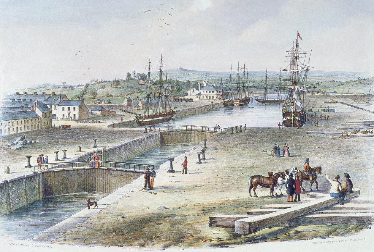 Kilátás a Dockra, Newport, Monmouthshire, 1842 alkotó: James Flewitt Mullock