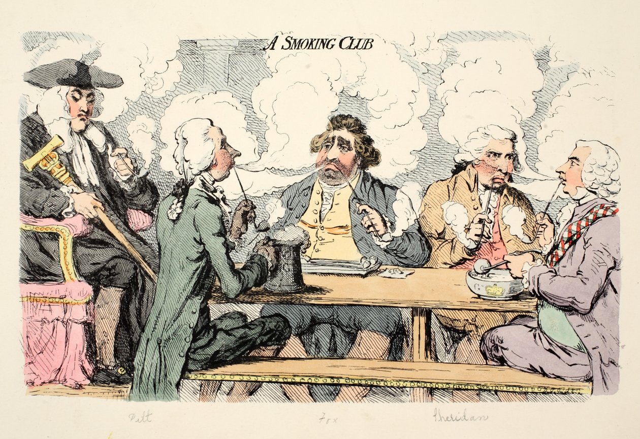 Dohányzóklub, kocsma. 1793 (kézzel színezett metszet) alkotó: James Gillray