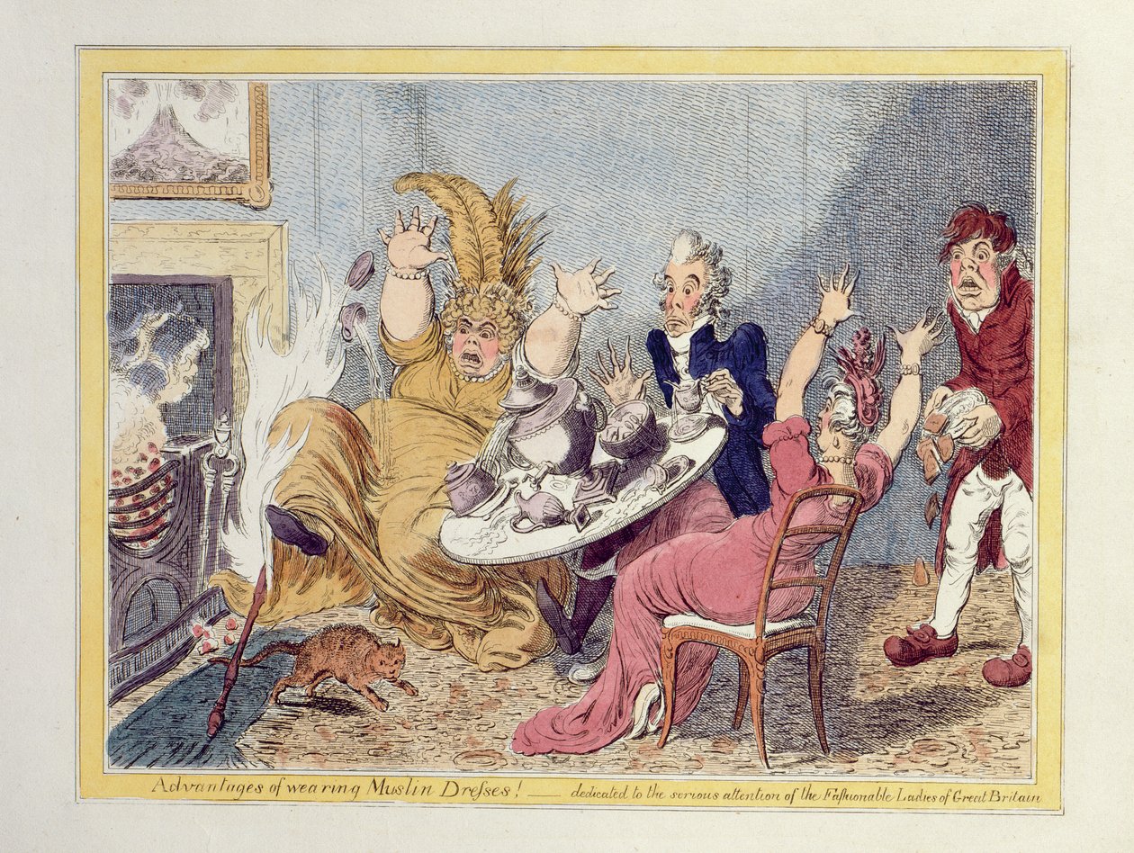 A muszlin ruhák viselésének előnyei! Nagy-Britannia divatos hölgyei komoly figyelmének szentelve, pub. John Miller és W. Blackwood alkotó: James Gillray