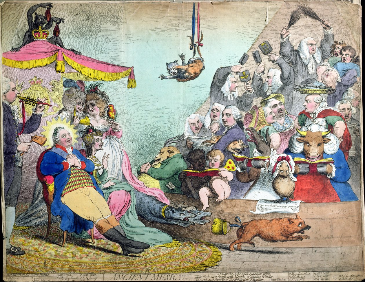 Ókori zene, kiadó: S.W. Fores 1787-ben (kézzel színezett rézkarc) alkotó: James Gillray