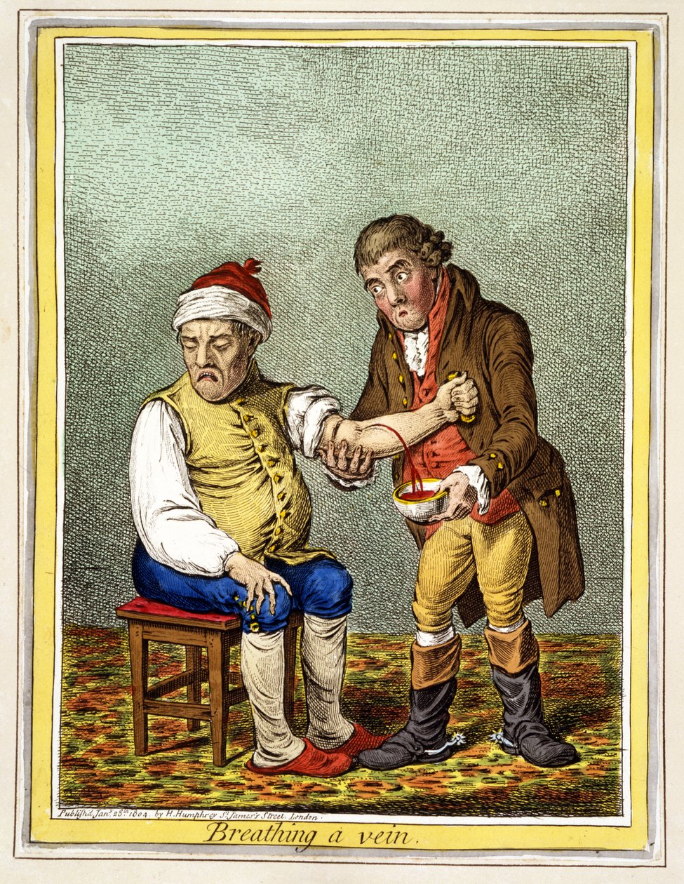 Breathing a Vein, pub. London 1804. január 28. alkotó: James Gillray