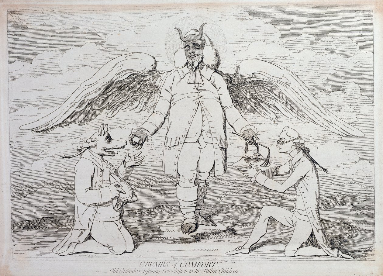 A kényelem morzsái, avagy a régi ortodoxok, akik visszaállítják a vigaszt bukott gyermekeinek, G. Humphrey adta ki 1782-ben alkotó: James Gillray