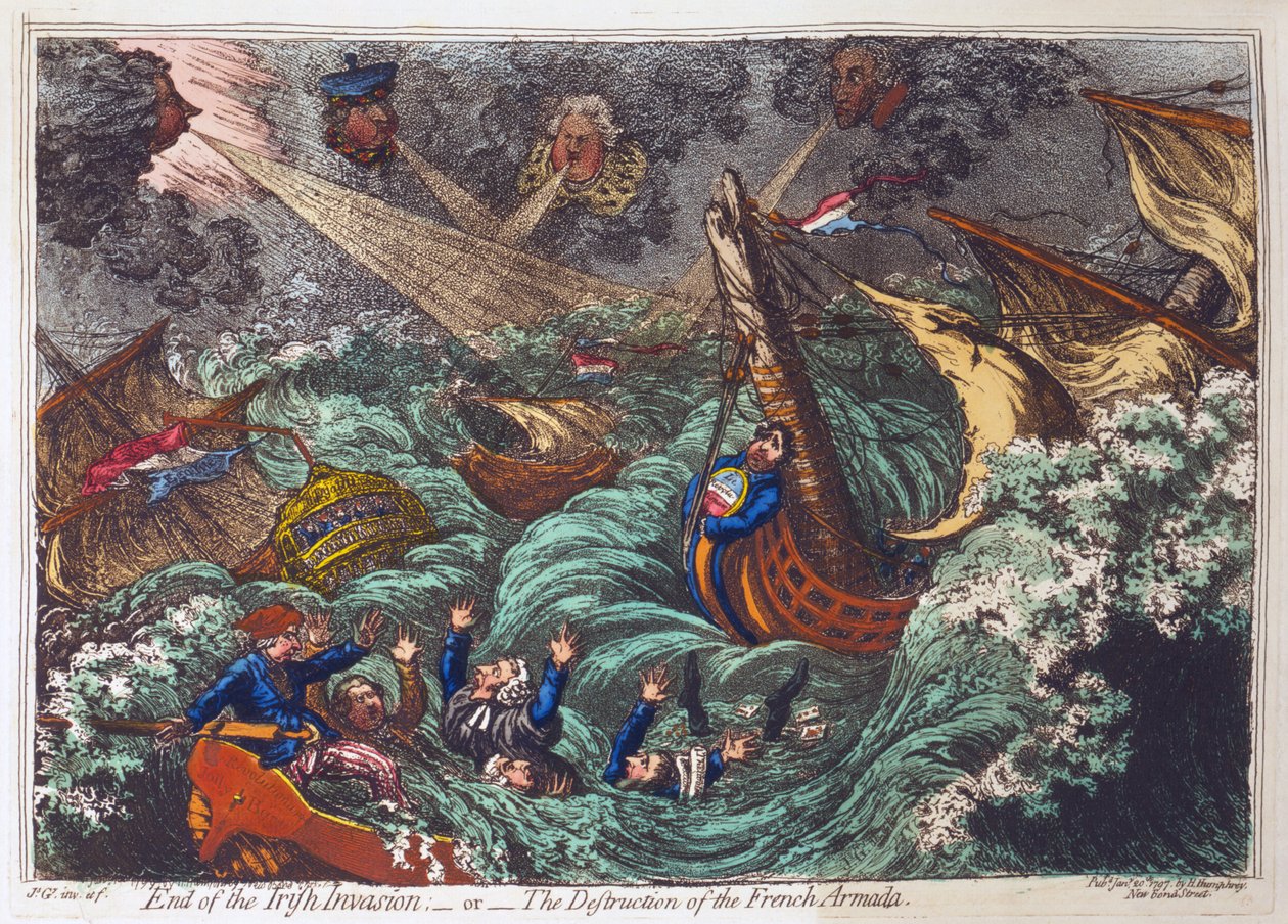 Az ír invázió vége vagy a francia Armada pusztulása, kocsma. Hannah Humphrey, 1797. január 20. (kézzel színezett metszet) alkotó: James Gillray