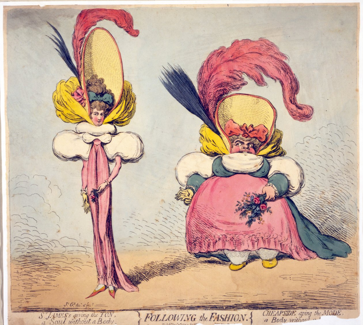 A divatot követve, pub. 1794 (kézi színes metszet) alkotó: James Gillray