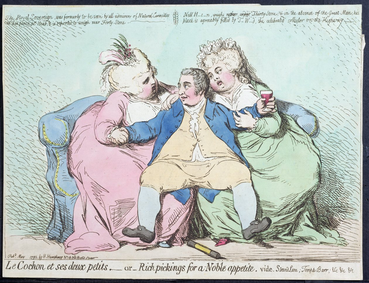 Le Cochon et ses Deux Petits, avagy Gazdag szedés a nemes étvágyért, Hannah Humphrey adta ki 1792-ben (kézzel színezett rézkarc) alkotó: James Gillray