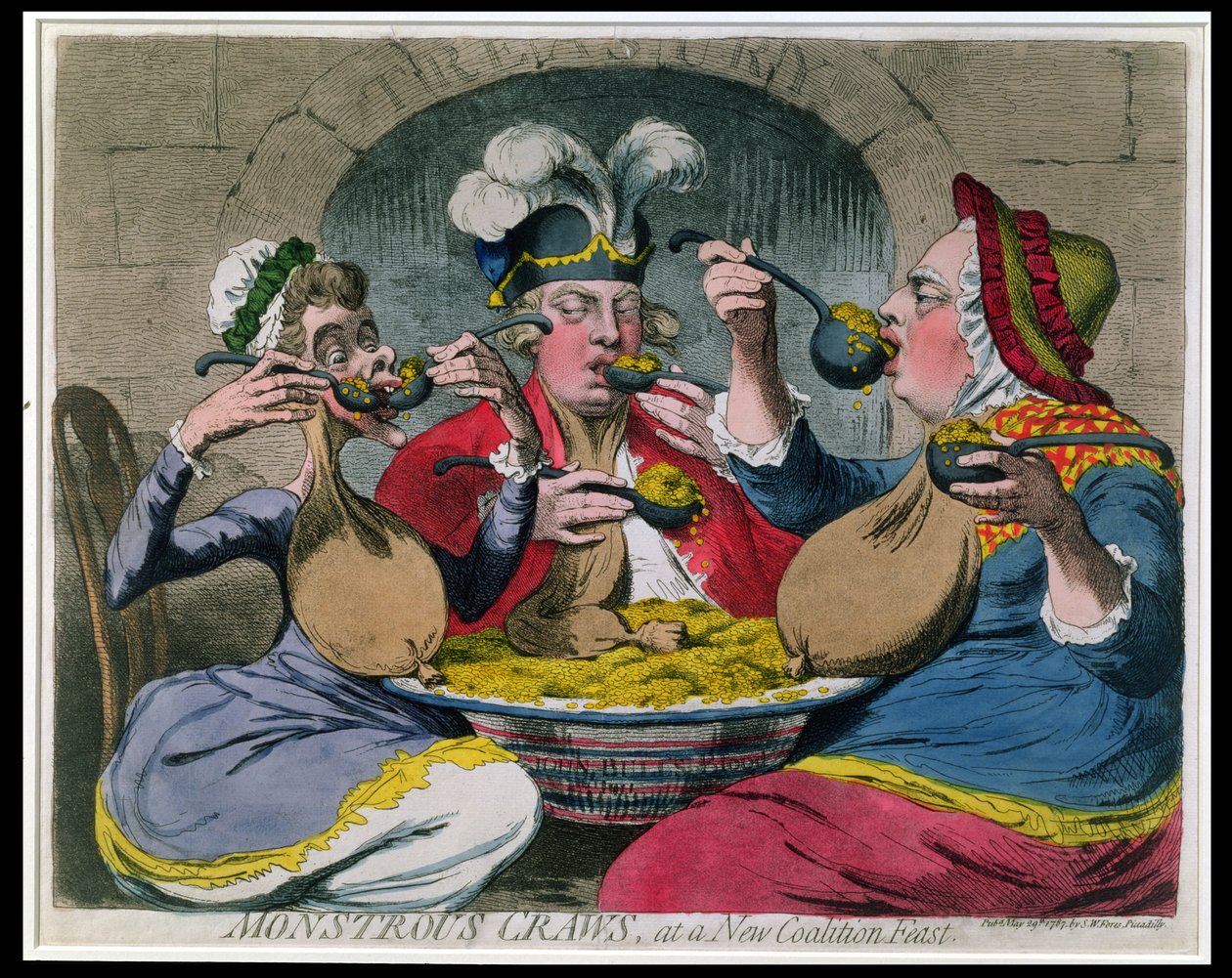 Monstrous Craws at a New Coalition Feast, kiadta S.W. Fores 1787-ben (metszet akvatintával) alkotó: James Gillray