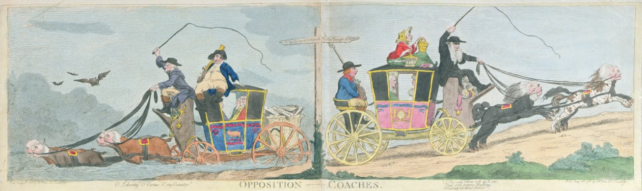 Ellenzéki kocsik, kiadta S.W. Fores 1788-ban (kézi színezett metszet) alkotó: James Gillray
