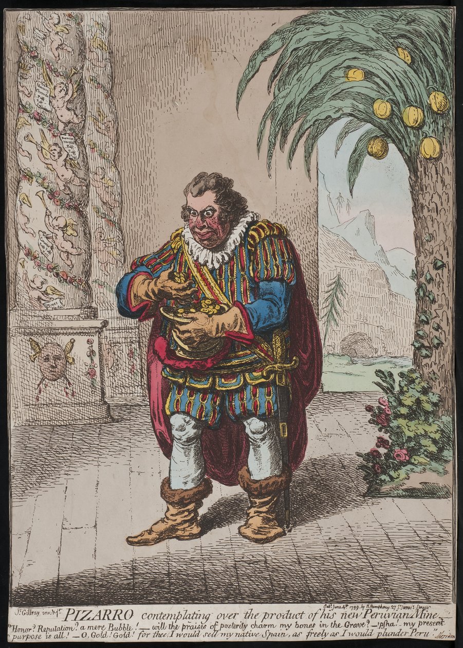 Pizarro új, 1799-es perui bányája termékén gondolkodik alkotó: James Gillray
