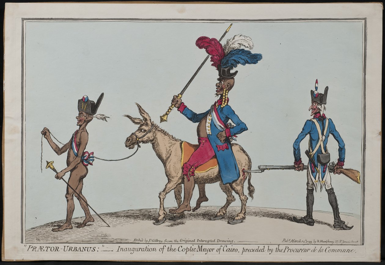 Praetor-Urbanus, Kairó kopt polgármesterének beiktatása, előtte a Procureur De La Commune alkotó: James Gillray