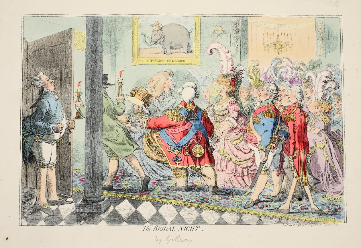 A menyasszonyi éjszaka, 1797 (kézzel színezett rézkarc) alkotó: James Gillray