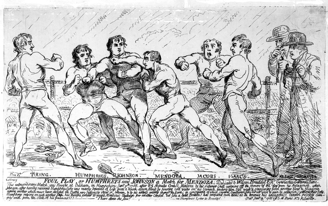 A híres csata Richard Humphreys és Daniel Mendoza között, 1788. január 9. alkotó: James Gillray