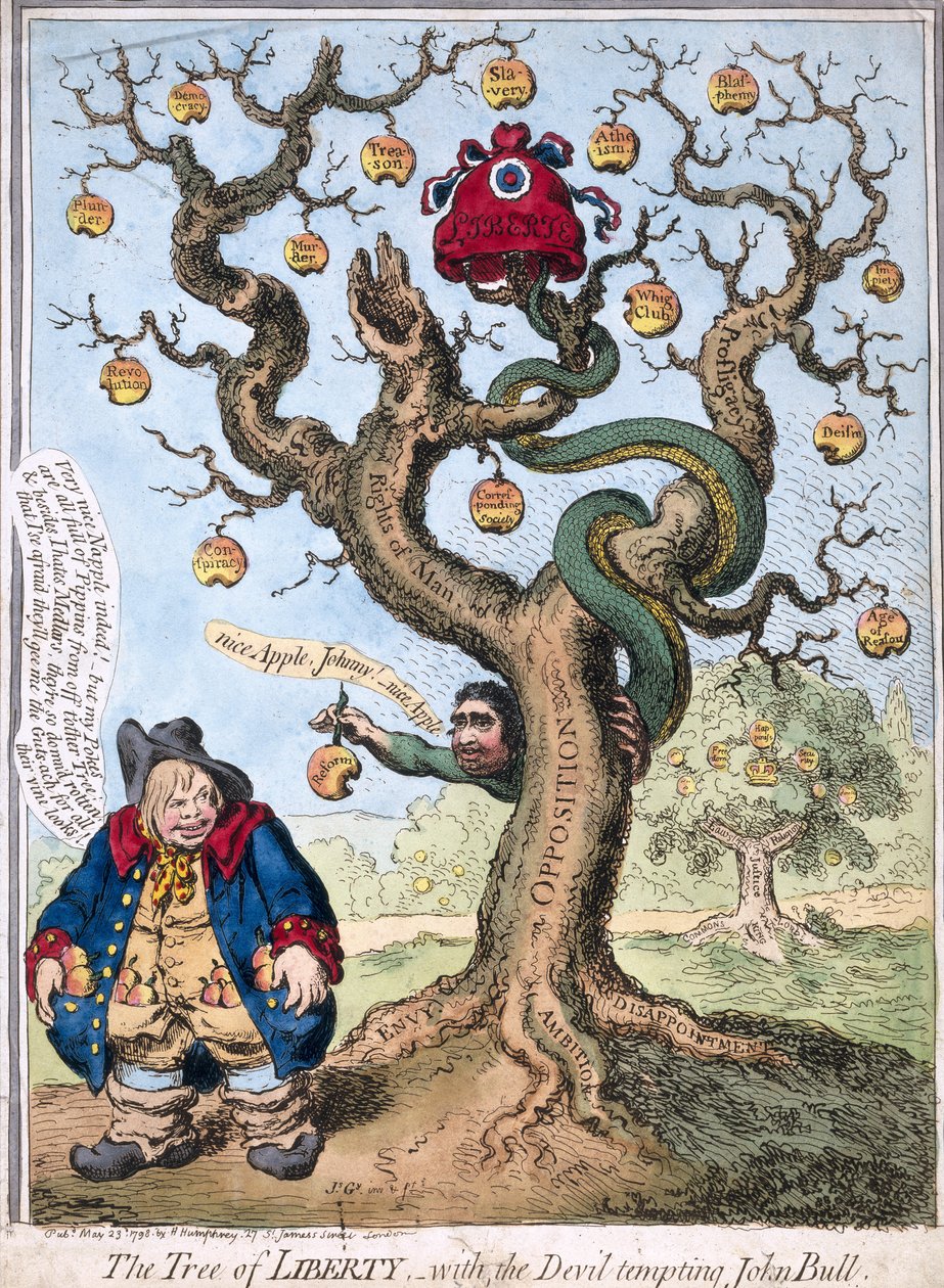 A szabadság fája az ördöggel kísértve John Bull, kocsma. Hannah Humphrey, 1798 alkotó: James Gillray
