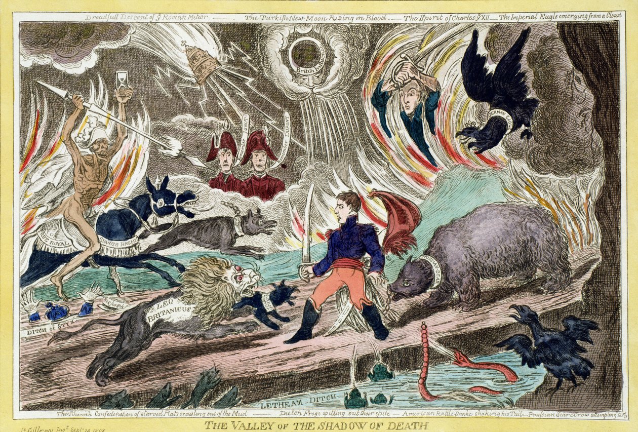 „A halál árnyékának völgye”, szatirikus rajzfilm alkotó: James Gillray