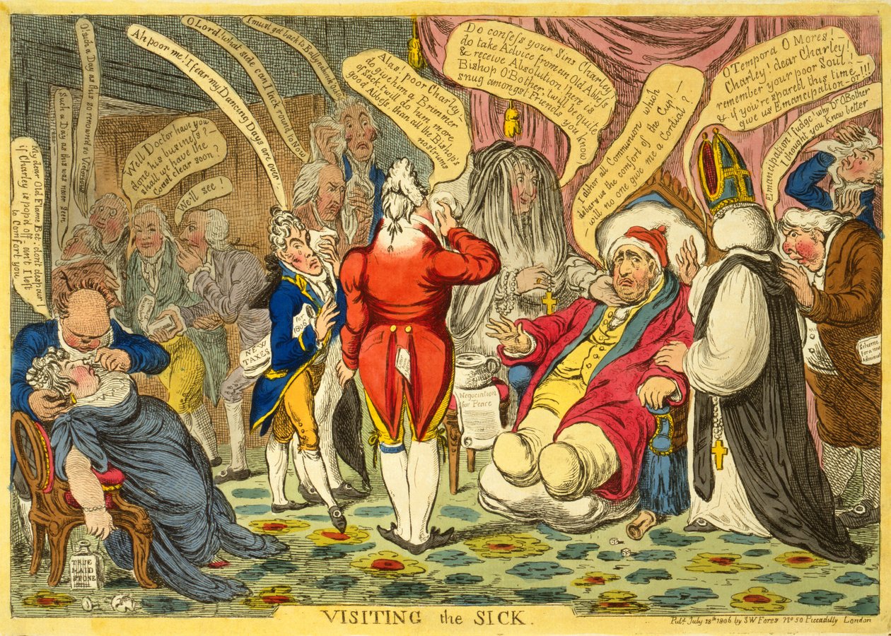 A betegek látogatása, pub. július 18., 1806 (kézi színes metszet) alkotó: James Gillray
