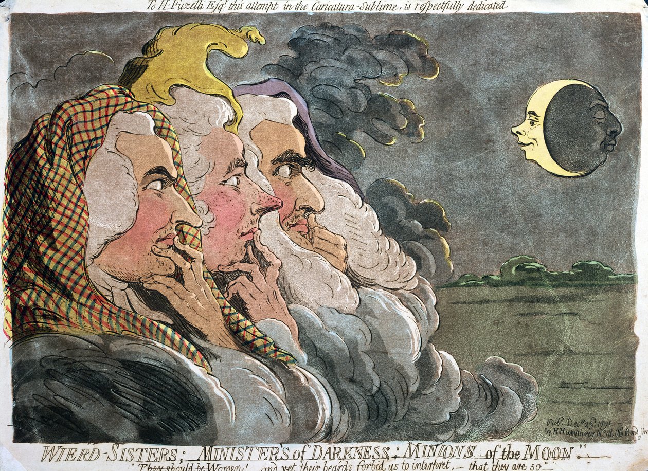 Furcsa nővérek; A sötétség miniszterei; A Hold csatlósai, Hannah Humphrey kiadása, 1791 (akvatintával metszett) alkotó: James Gillray