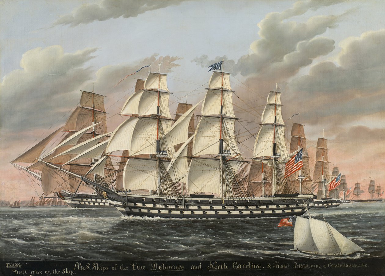 US Ships-of-the-Line és fregattok, Delaware és Észak-Karolina, Brandywine és Constellation, 1848 alkotó: James Guy Evans